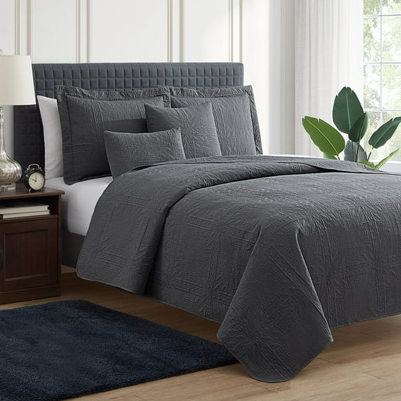 Clara Clark Quilt Sets, 5 Piece Lightweight Reversible Quilt Bedspread, Ellipse Weave Coverlet Bedding Set, Queen Gray