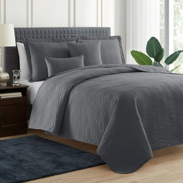 Clara Clark Quilt Set Queen Bedspread, 5-Piece Ellipse Weave Lightweight Coverlet, Gray