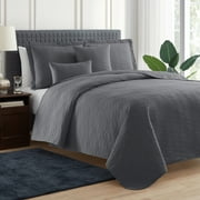 Clara Clark Quilt Set Queen Bedspread, 5-Piece Ellipse Weave Lightweight Coverlet, Gray