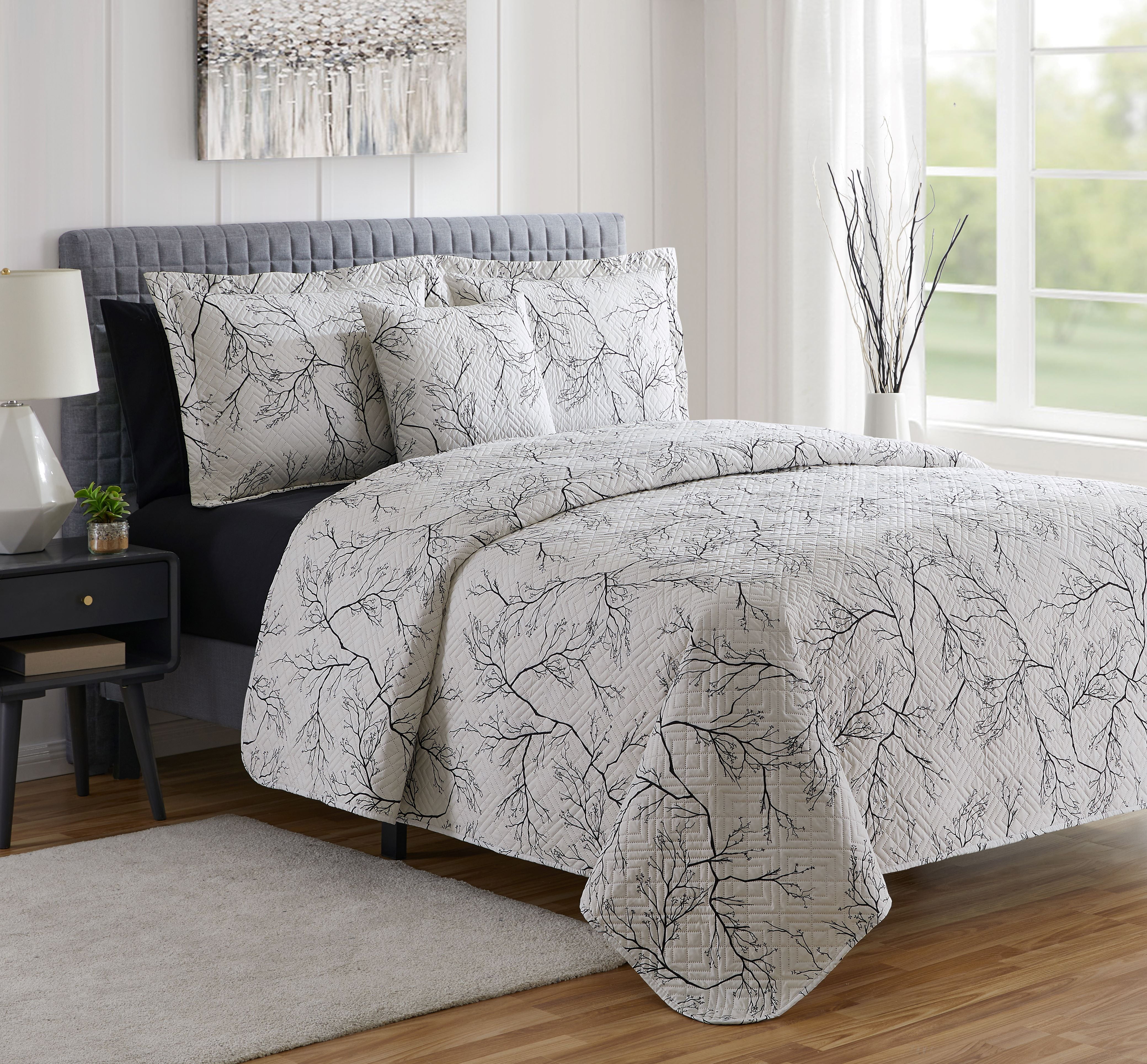 Clara Clark Quilt Set, 7 Piece Quilt Bedspread Coverlet Bedding Set, Queen Quilt 96"x90", Branch Pattern