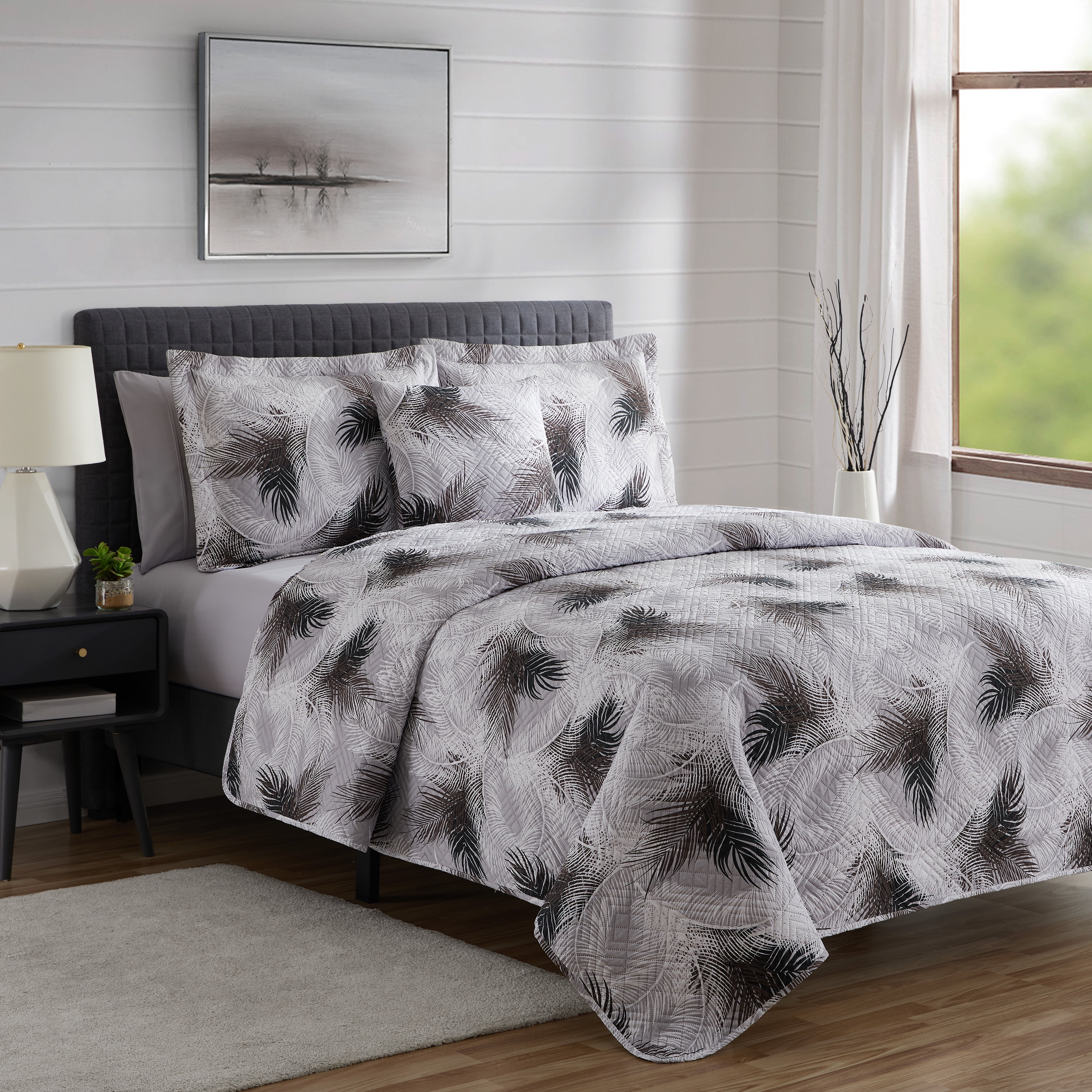 Clara Clark Quilt Set, Queen, Palm Leaf, 7 Piece