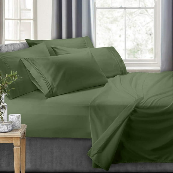 Clara Clark RV/Short Queen 6-Piece Bed Set for Campers - Deep Pocket Fitted Sheet Luxury Soft Microfiber, Calla Green