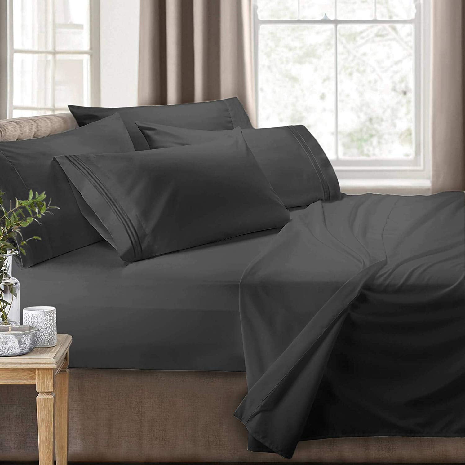 Clara Clark RV/Short Queen 6-Piece Bed Set for Campers - Deep Pocket Fitted Sheet Luxury Soft Microfiber, Gray