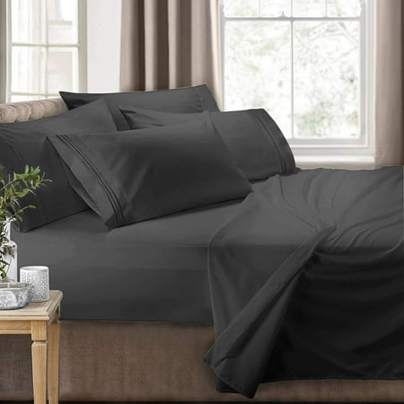 Clara Clark RV/Short Queen 6-Piece Bed Set for Campers - Deep Pocket Fitted Sheet Luxury Soft Microfiber, Gray