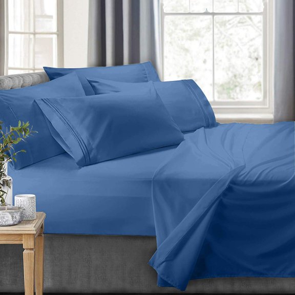 Clara Clark RV/Short Queen 6-Piece Bed Set for Campers - Deep Pocket Fitted Sheet Luxury Soft Microfiber, Hypoallergenic, Blue Heaven