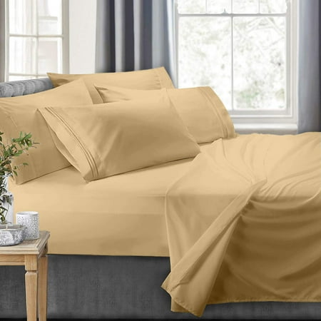 Clara Clark RV/Short Queen 6-Piece Bed Set for Campers - Deep Pocket Fitted Sheet Luxury Soft Microfiber, Hypoallergenic, Camel