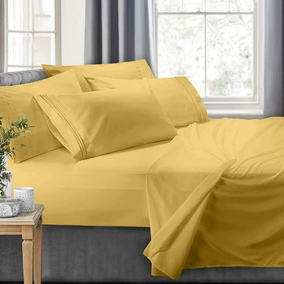 Clara Clark RV/Short Queen 6-Piece Bed Set for Campers - Deep Pocket Fitted Sheet Luxury Soft Microfiber, Hypoallergenic, Yellow