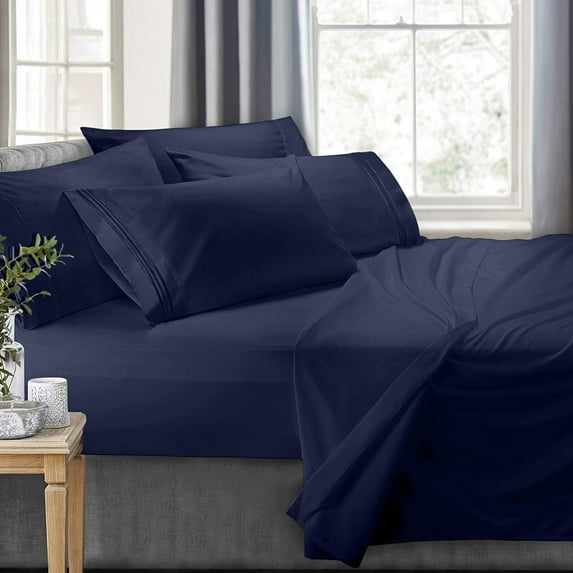 Clara Clark RV/Short Queen 6-Piece Bed Set for Campers - Deep Pocket Fitted Sheet Luxury Soft Microfiber, Navy Blue