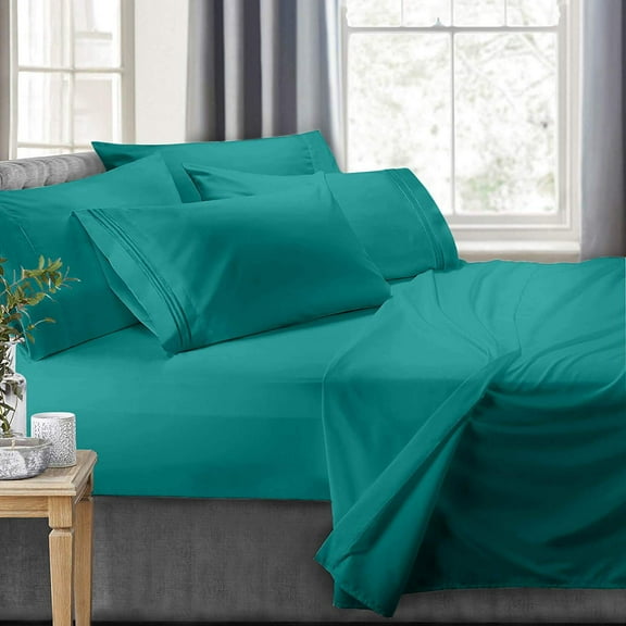 Clara Clark RV/Short Queen 6-Piece Bed Set for Campers - Deep Pocket Fitted Sheet Luxury Soft Microfiber, Teal