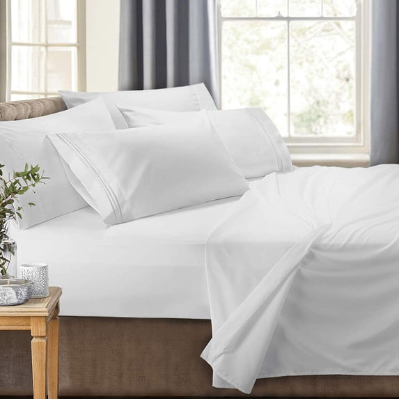 Clara Clark RV/Short Queen 6-Piece Bed Set for Campers - Deep Pocket Fitted Sheet Luxury Soft Microfiber, White