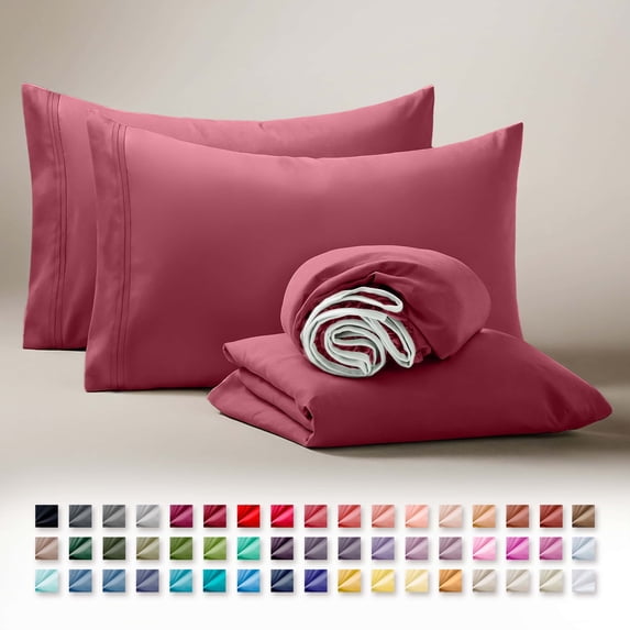 Clara Clark RV/Short Queen Sheets Set, Bed Sheets for Campers Bedding, Hotel Luxury Soft Microfiber 4 Peice, Burgundy Red