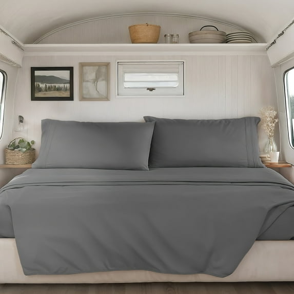 Clara Clark RV/Short Queen Sheets Set, Bed Sheets for Campers Bedding, Hotel Luxury Soft Microfiber 4 Peice, Charcoal Stone Gray
