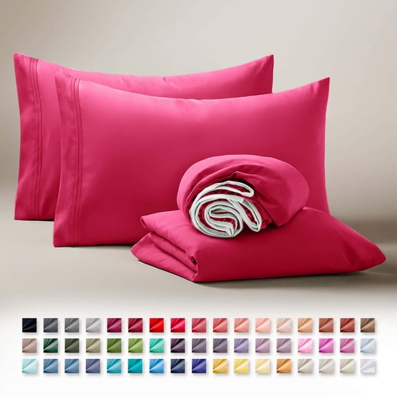 Clara Clark RV/Short Queen Sheets Set, Bed Sheets for Campers Bedding, Hotel Luxury Soft Microfiber 4 Peice, Hot Pink