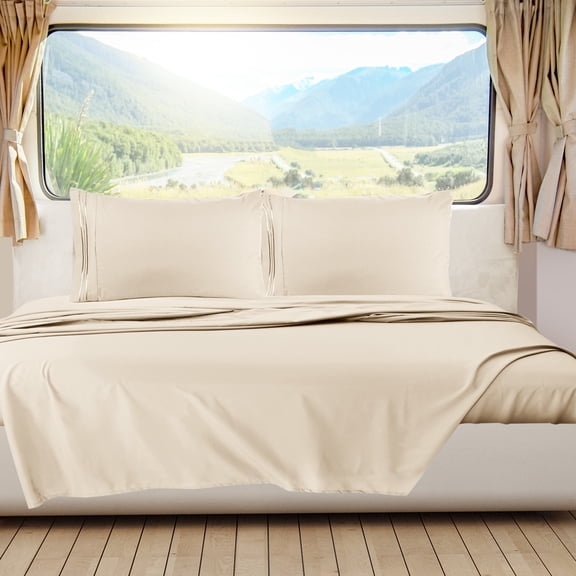 Clara Clark, RV/Short Size, Bed Sheets Set, Luxury Bedding Sheets Set, 4-Piece Bed Set, Deep Pockets Fitted Sheet 100% Soft Microfiber, Hypoallergenic Cool & Breathable, Cream