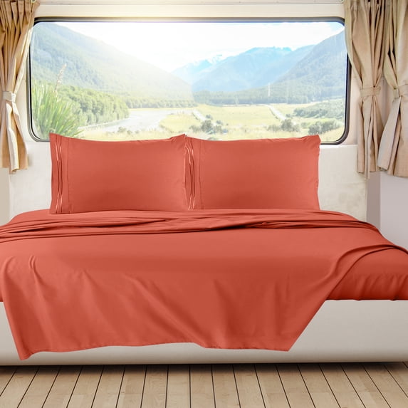 Clara Clark, RV/Short Size, Bed Sheets Set, Luxury Bedding Sheets Set, 4-Piece Bed Set, Deep Pockets Fitted Sheet 100% Soft Microfiber, Hypoallergenic Cool & Breathable, Orange
