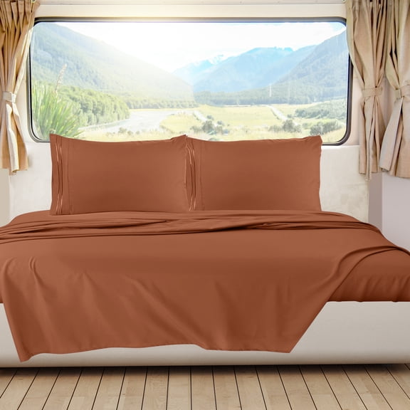 Clara Clark, RV/Short Size, Bed Sheets Set, Luxury Bedding Sheets Set, 4-Piece Bed Set, Deep Pockets Fitted Sheet 100% Soft Microfiber, Hypoallergenic Cool & Breathable, Rust Orange