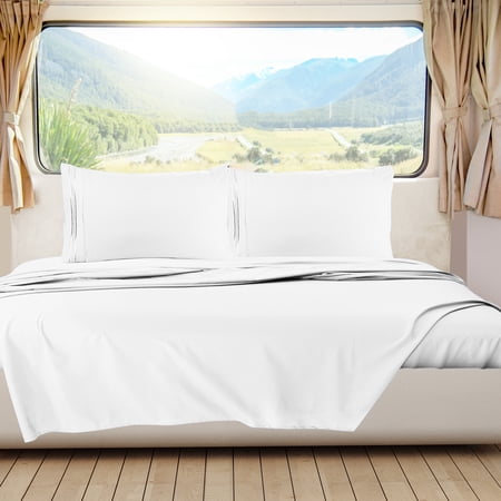 Clara Clark, RV/Short Size, Bed Sheets Set, Luxury Bedding Sheets Set, 4-Piece Bed Set, Deep Pockets Fitted Sheet 100% Soft Microfiber, Hypoallergenic Cool & Breathable, White