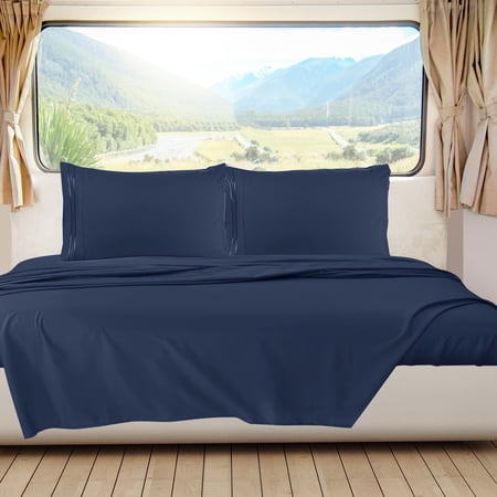 Clara Clark, RV/Short Size, Bed Sheets Set, Luxury Bedding Sheets Set, 4-Piece Bed Set, Deep Pockets Fitted Sheet 100% Soft Microfiber, Hypoallergenic Cool & Breathable, Navy Blue