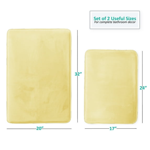 Clara Clark Set of 2 Absorbent Memory Foam Bath Mat Bathroom Rugs,17x24 Plus 20x32 Inch Bath Rugs, Mellow Yellow