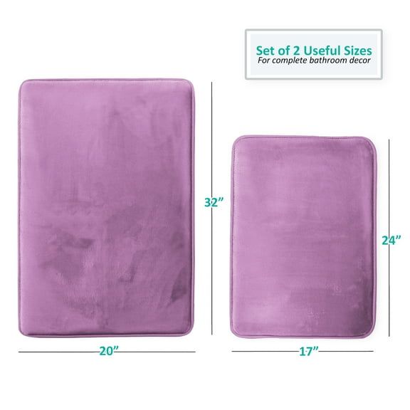 Clara Clark Soft and Plush Lavender Dream Memory Foam Bath Rug, 17'' x 24''/20'' x 32'', (2 Count)