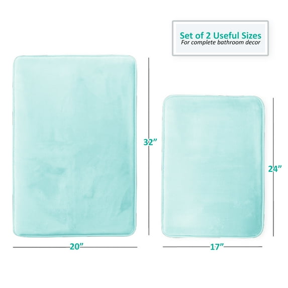 Clara Clark Solid Print Aqua Memory Foam Bath Rug Set, 20" x 32", Machine Washable (2 Count)