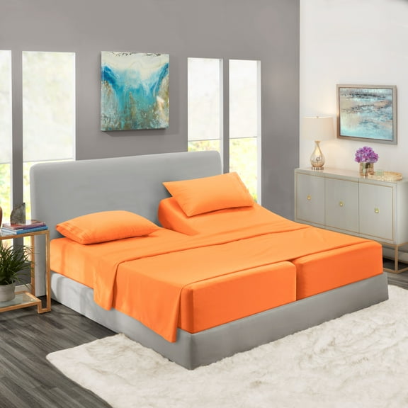 Clara Clark Split King Size Bed Sheets Set for Adjustable Beds - Deep Pocket 5 Piece - 1800 Hotel Luxury Soft Double Brushed Microfiber, Apricot Orange