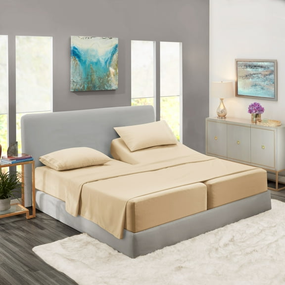 Clara Clark Split King Size Bed Sheets Set for Adjustable Beds - Deep Pocket 5 Piece - 1800 Hotel Luxury Soft Double Brushed Microfiber, Cream
