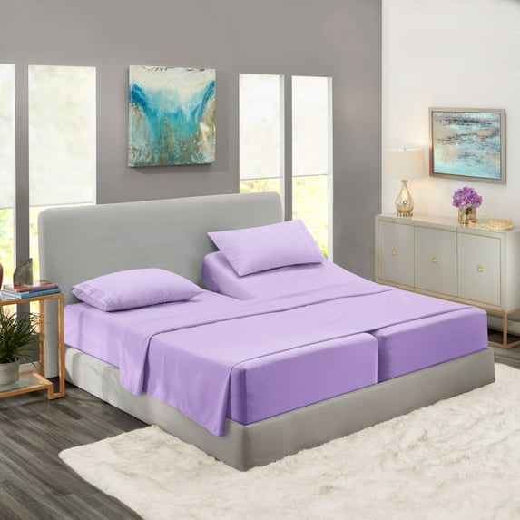 Clara Clark Split King Size Bed Sheets Set for Adjustable Beds - Deep Pocket 5 Piece - 1800 Hotel Luxury Soft Double Brushed Microfiber, Lavender