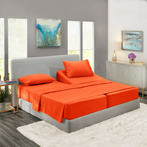 Clara Clark Split King Size Bed Sheets Set for Adjustable Beds - Deep Pocket 5 Piece - 1800 Hotel Luxury Soft Double Brushed Microfiber, Orange