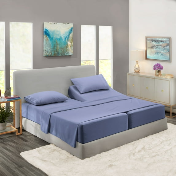 Clara Clark Split King Size Bed Sheets Set for Adjustable Beds - Deep Pocket 5 Piece - 1800 Hotel Luxury Soft Double Brushed Microfiber, Steel Blue