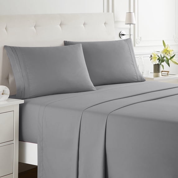 Clara Clark Split King Sheets For Adjustable Bed, Deep Pocket 5 Piece, Hotel Luxury Ultra Soft Microfiber Bed Sheets Set, Gray