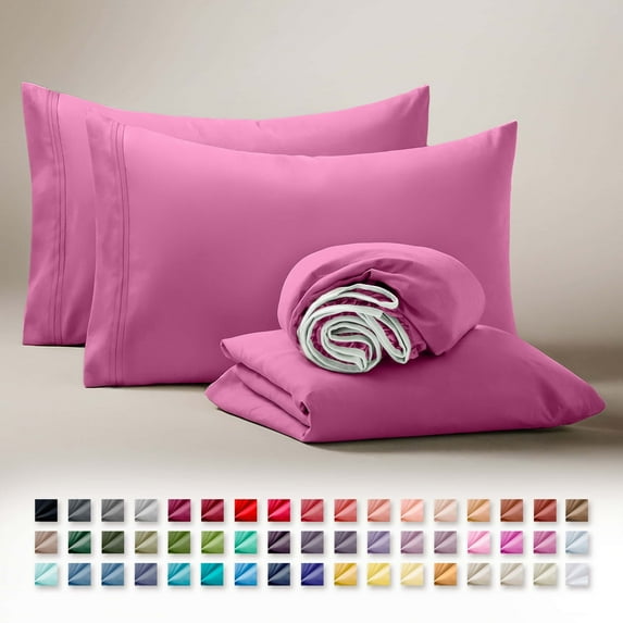 Clara Clark Split King Sheets For Adjustable Bed, Deep Pocket 5 Piece, Hotel Luxury Ultra Soft Microfiber Bed Sheets Set, Magenta