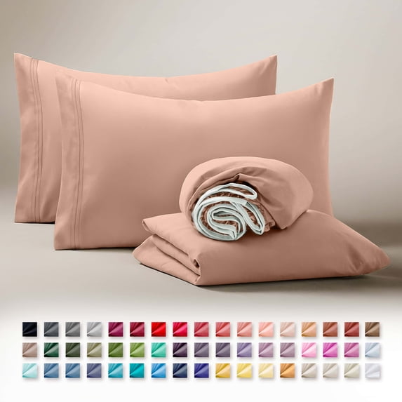 Clara Clark Split King Sheets For Adjustable Bed, Deep Pocket 5 Piece, Hotel Luxury Ultra Soft Microfiber Bed Sheets Set, Peach