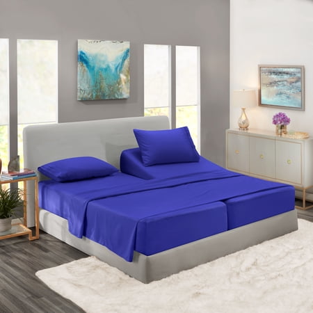 Clara Clark Split King Sheets For Adjustable Bed, Deep Pocket 5 Piece, Hotel Luxury Ultra Soft Microfiber Bed Sheets Set, Royal Blue