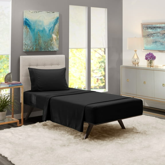 Clara Clark Twin Size Bed Sheets Set - Deep Pocket 3 Piece - 1800 Hotel Luxury Soft Double Brushed Microfiber, Black