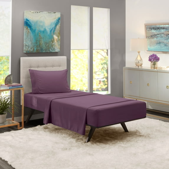 Clara Clark Twin Size Bed Sheets Set - Deep Pocket 3 Piece - 1800 Hotel Luxury Soft Double Brushed Microfiber, Purple