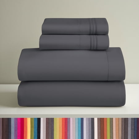 Clara Clark Bed Sheet Sets, 1800 Series Deep Pocket Bedding, Luxury Soft Microfiber, Gray Twin Sheets Set, 3 Piece