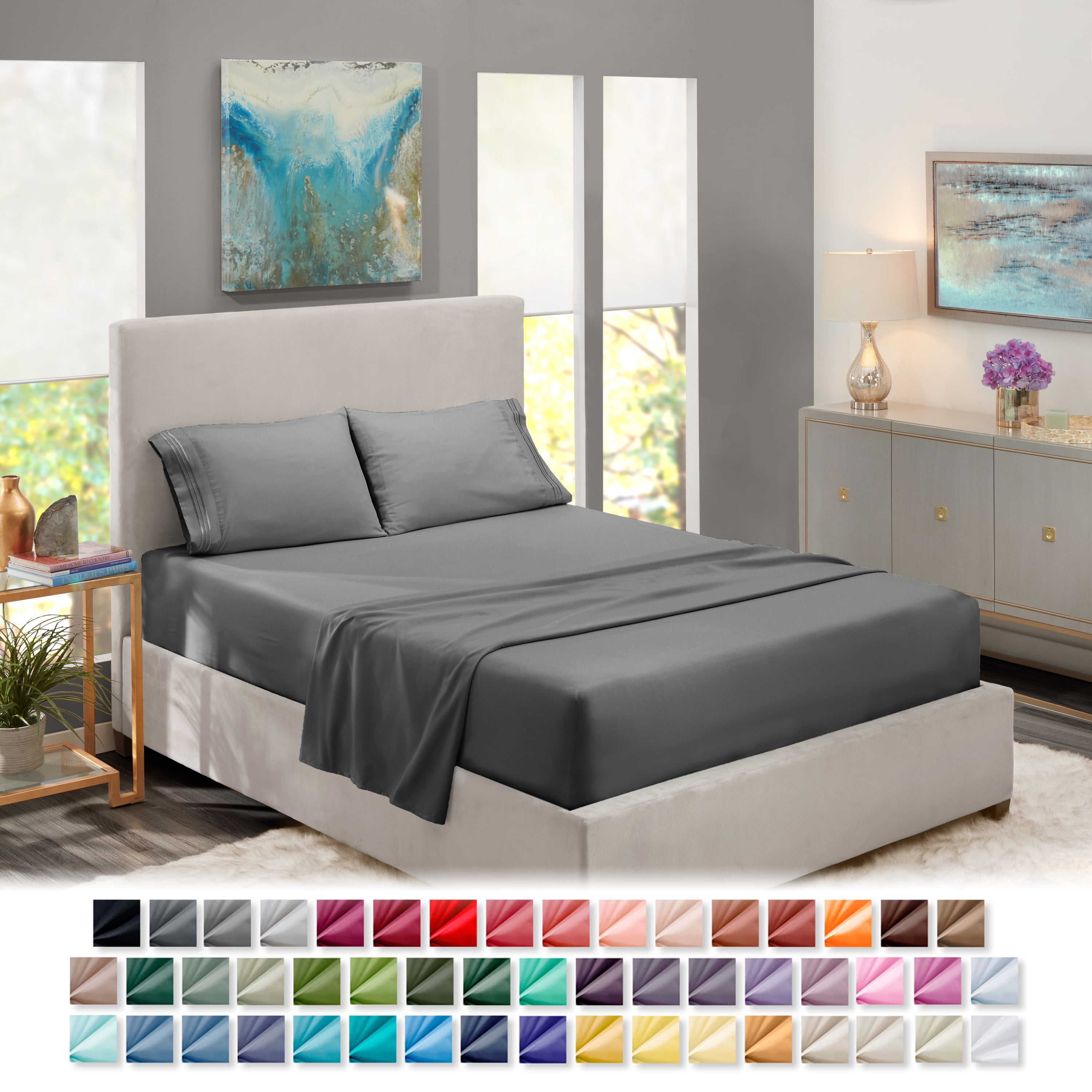 Walmart Coupons of Clara Clark Twin Sheets Set, 1800 Series Deep Pocket Twin Sheet Soft Microfiber 4 Piece Twin Bed Sheets, Charcoal Stone Gray