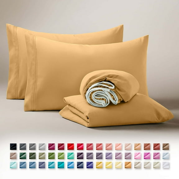 Clara Clark Twin Sheets Set, Hotel Luxury 3 Piece Deep Pocket Bed Sheets Set, Ultra Soft Microfiber Kids Bedding, Camel Gold