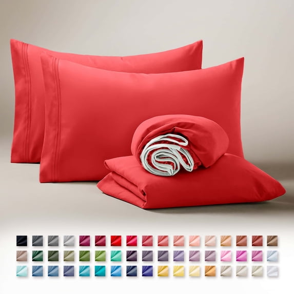 Clara Clark Twin Sheets Set, Hotel Luxury 3 Piece Deep Pocket Bed Sheets Set, Ultra Soft Microfiber Kids Bedding, Cherry Red