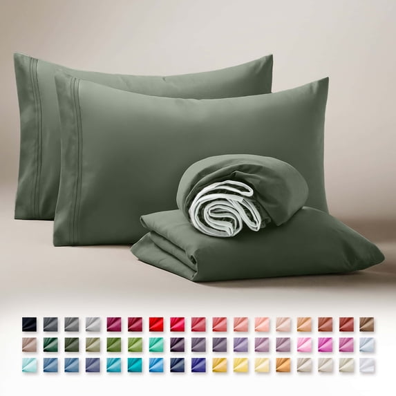 Clara Clark Twin Sheets Set, Hotel Luxury 3 Piece Deep Pocket Bed Sheets Set, Ultra Soft Microfiber Kids Bedding, Olive Green