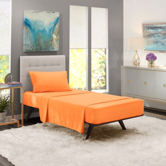 Clara Clark Twin XL Size Bed Sheets Set - Deep Pocket College Dorm 3 Piece Sheet Set - Hotel Luxury Soft Double Brushed Microfiber, Light Orange