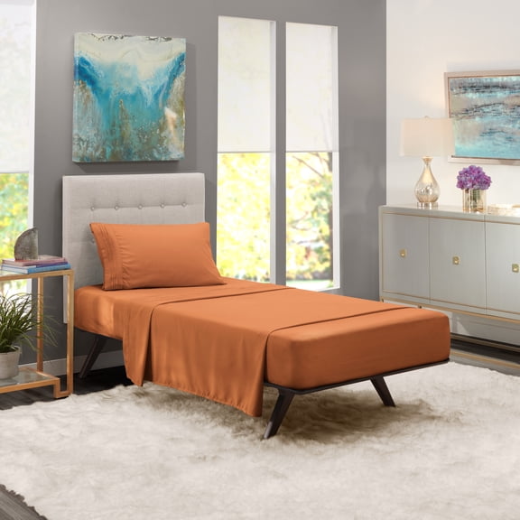 Clara Clark Twin XL Size Bed Sheets Set - Deep Pocket College Dorm 3 Piece Sheet Set - Hotel Luxury Soft Double Brushed Microfiber, Rust Orange