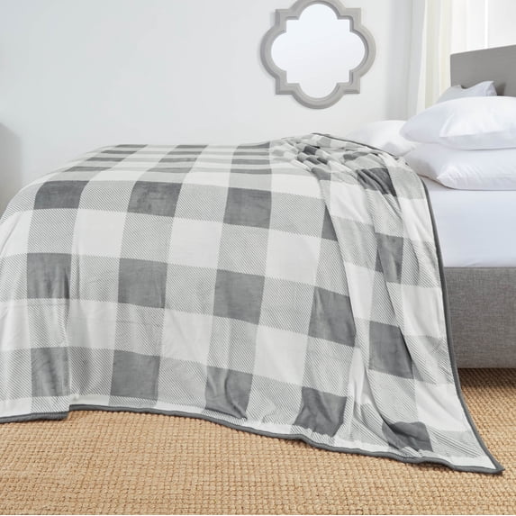 Clara Clark Ultra Plush Heavy Thick Raschel Imitation Mink Bed Blanket, 55 x 82, Gray Check