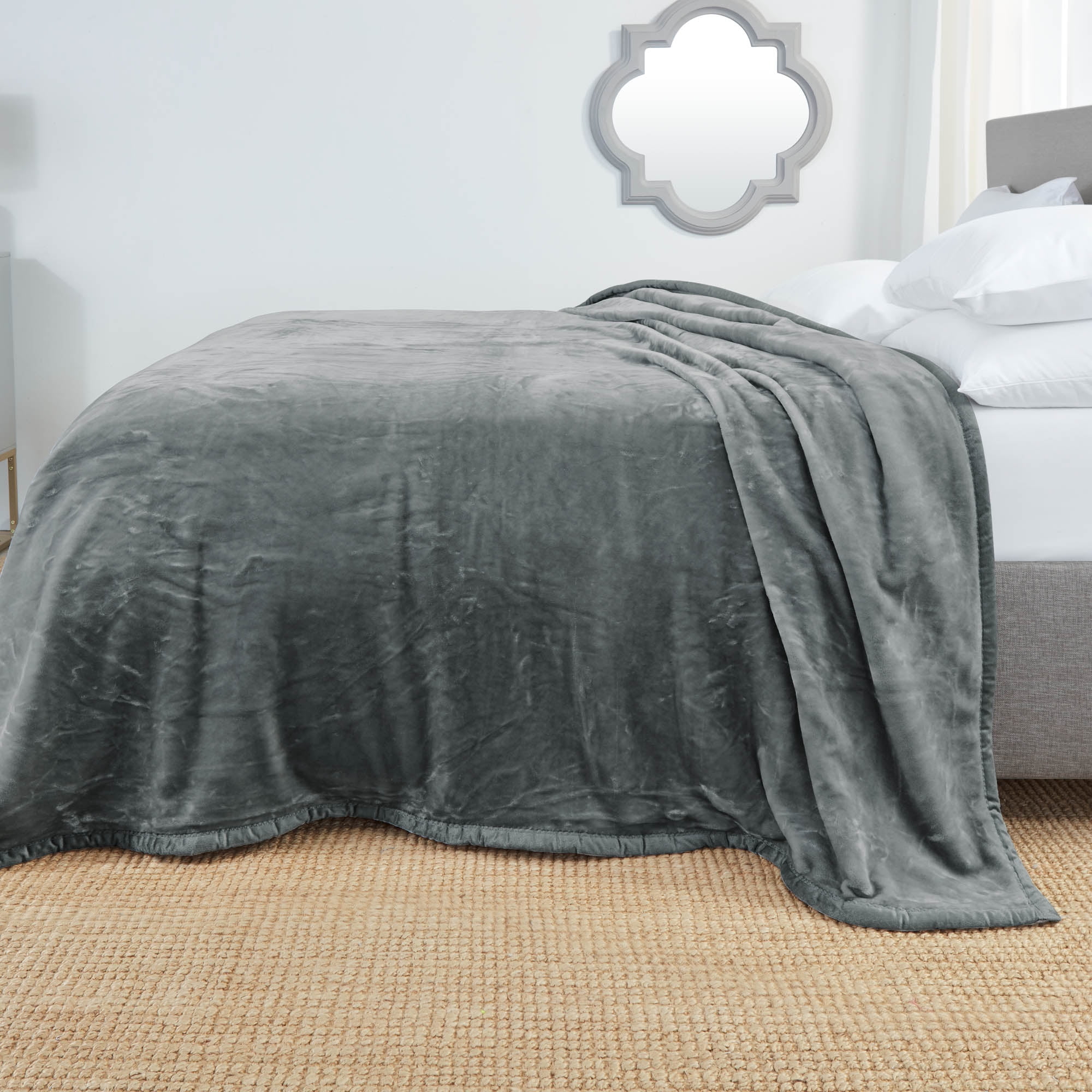 Clara Clark Ultra Plush Heavy Thick Raschel Imitation Mink Bed Blanket, 82 x 102, Gray