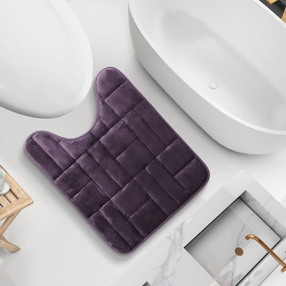 Clara Clark Ultra Soft Non Slip and Absorbent Bath Rug - Tiled Velvet Memory Foam Bath Mat Purple Eggplant Contour