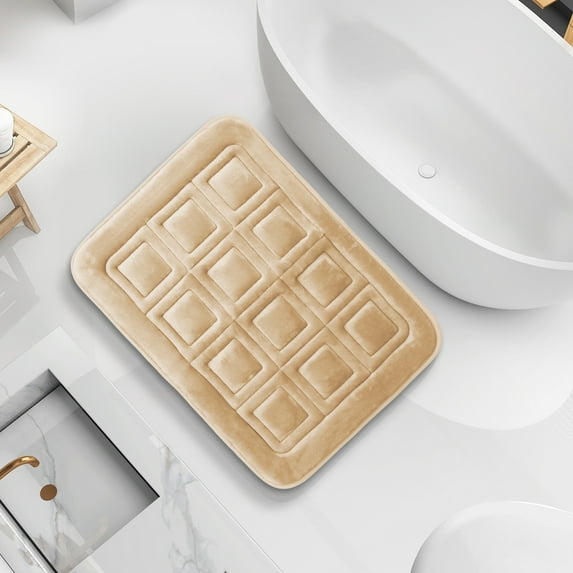 Clara Clark Ultra Soft Non Slip and Absorbent Bath Rug - Waffled Velvet Memory Foam Bath Mat Beige Cream Small