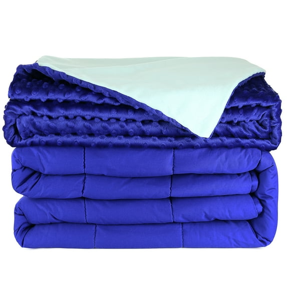 Clara Clark Weighted Blanket for Adult (60" x 80", 20Lb) Royal Blue, Premium 100% Cotton with Glass Beads, With Reversible Royal Blue To Aqua Minky Feel Duvet Cover