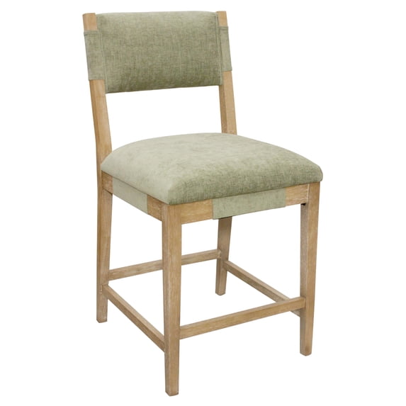 Clara Counter Height Stool in Contemporary Leaf Green Linen Fabric on Solid Wood