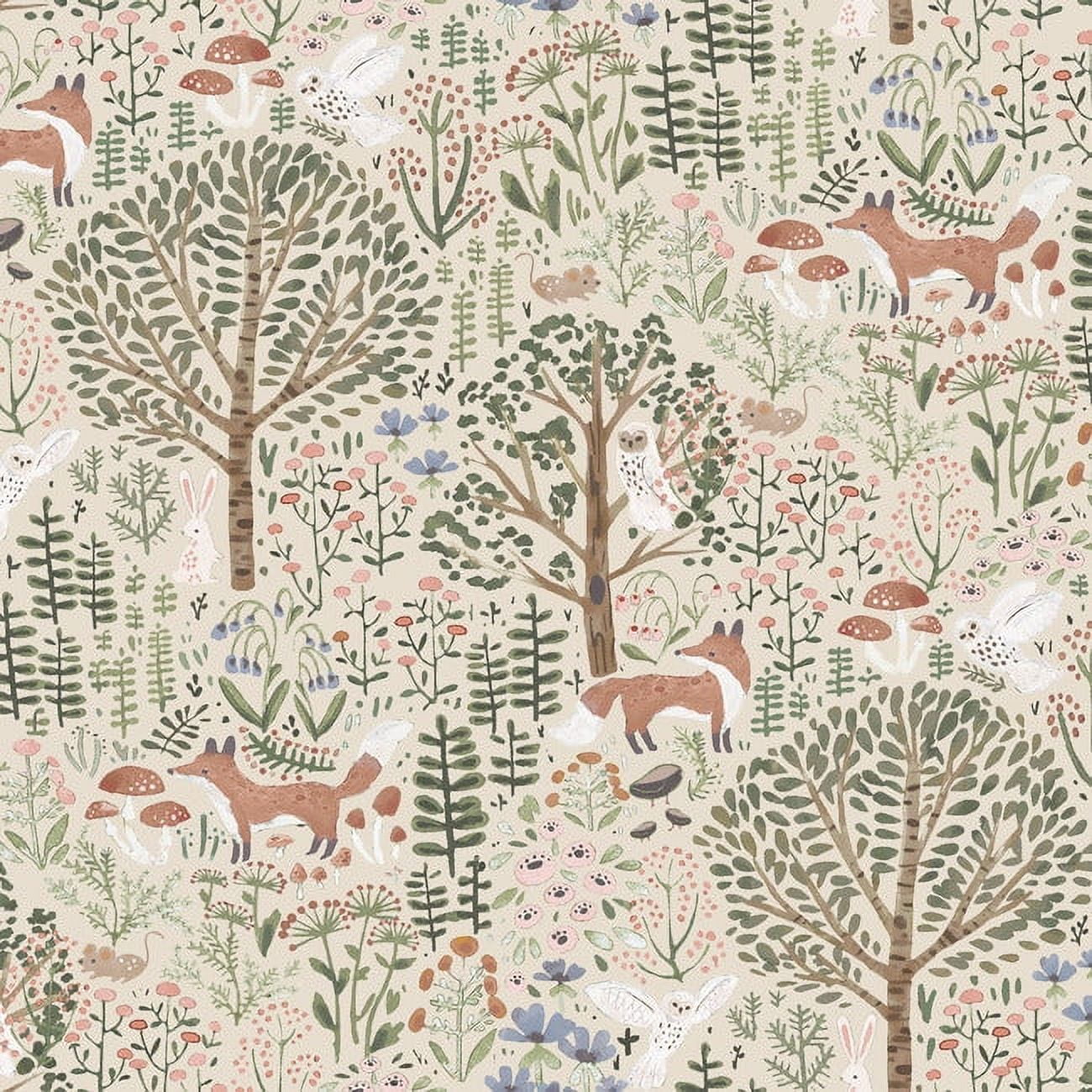 Almond Vintage Forest Critters Peel and Stick Wallpaper Roll
